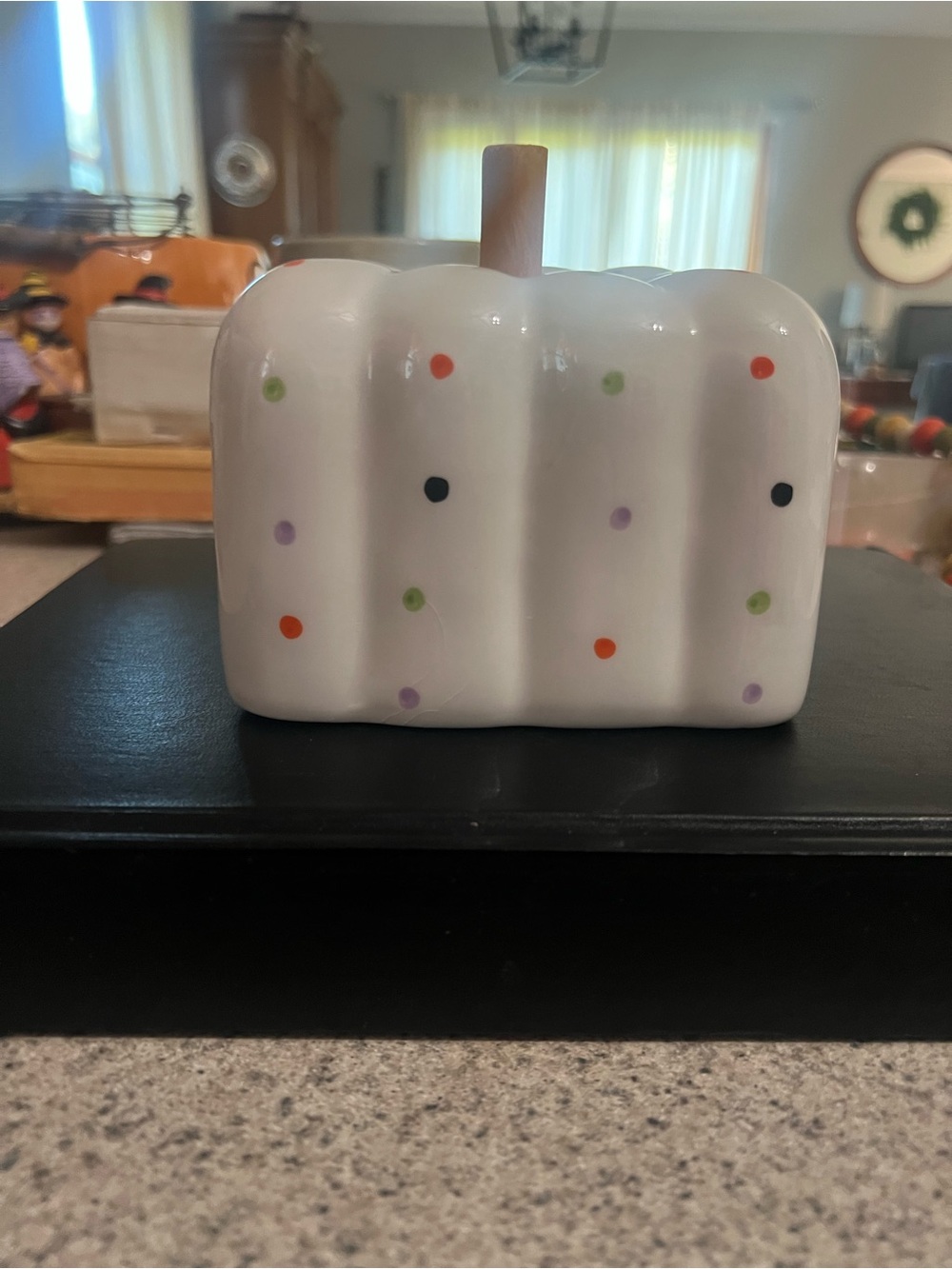 Ashland White Ceramic Pumpkin with Multicolor Polka Dots